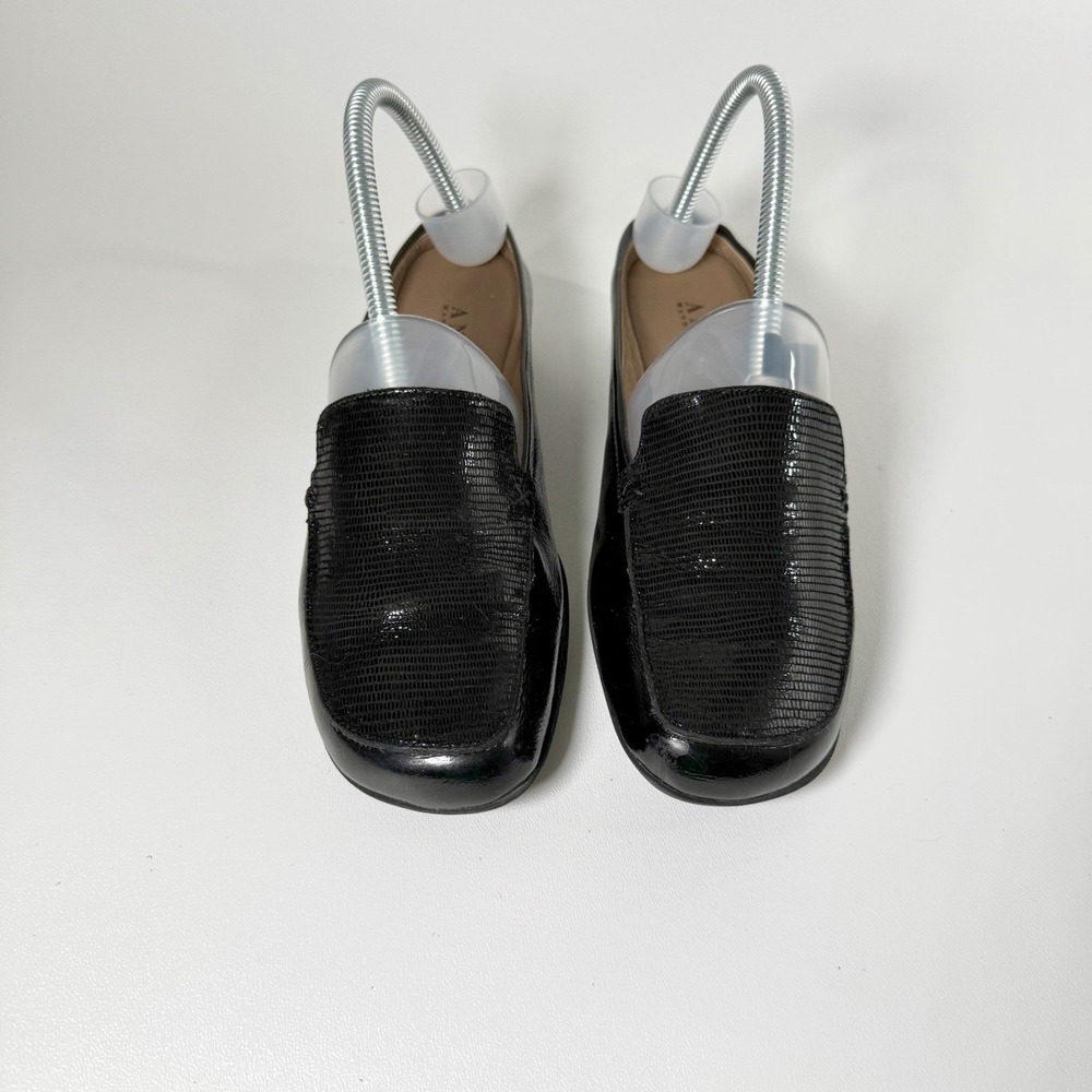 Anyi Lu Black Wedge Heeled Slip On Loafers Shoes Womens Size 7.5 37.5